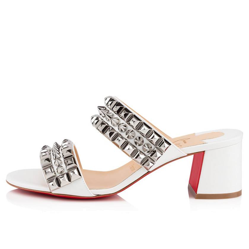 Women's Christian Louboutin Tina Goes Mad 55mm Leather Sandals - Bianco/Silver [9753-168]